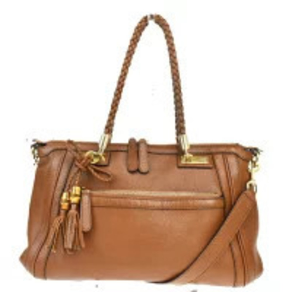 Gucci Bamboo Handbag Shoulder Bag Brown Leather